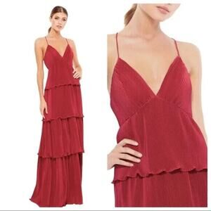 Mac Duggal 49083‎ Spaghetti Strapped Ruffle Tiered Gown NWT RED SZ 8